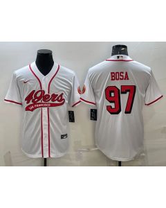 Men's San Francisco 49ers #97 Nick Bosa New White With Patch Cool Base Stitched Baseball Jersey