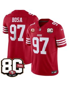 Men's San Francisco 49ers #97 Nick Bosa Red 2026 With 80th Anniversary & 4-Star C Patch Vapor F.U.S.E. Untouchabl Limited Jersey