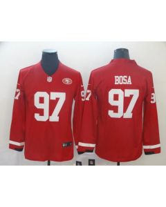 Men's San Francisco 49ers #97 Nick Bosa Scarlet Therma Long Sleeve Stitched NFL Jersey