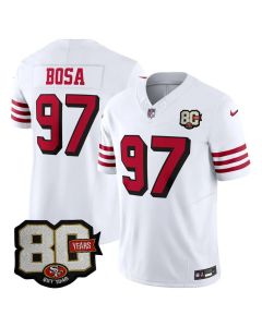 Men's San Francisco 49ers #97 Nick Bosa White 80 Anniversary Vapor F.U.S.E. Limited Jersey (Style 3)