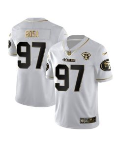 Men's San Francisco 49ers #97 Nick Bosa White Gold 75th Anniversary Stitched Jersey