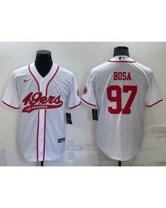 Men's San Francisco 49ers #97 Nick Bosa White Red Cool Base Stitched Baseball Jersey
