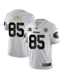 Men's San Francisco 49ers George Kittle White Gold 75th Anniversary With C Patch Stitched Jersey