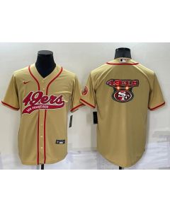 Men's San Francisco 49ers Gold Team Big Logo With Patch Cool Base Stitched Baseball Jersey