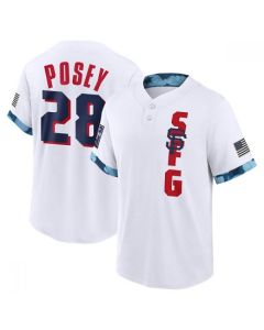 Men's San Francisco Giants #28 Buster Posey 2021 White All-Star Cool Base Stitched Baseball Jersey