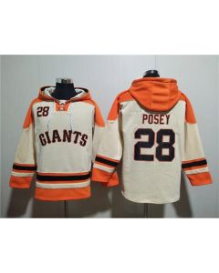 Men's San Francisco Giants #28 Buster Posey Cream Ageless Must-Have Lace-Up Pullover Hoodie