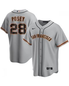 Men's San Francisco Giants #28 Buster Posey Grey Cool Base Stitched Jersey