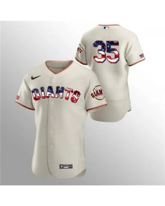 Men's San Francisco Giants #35 Brandon Crawford Cream 2020 Stars & Stripes Flex Base Stitched Jersey