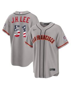 Men's San Francisco Giants #51 Jung Hoo Lee Nike Gray USA 250 Fourth of July Road Stadium Jersey (Gray)