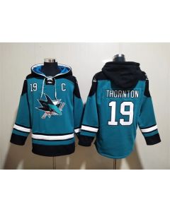 Men's San Jose Sharks #19 Joe Thornton Teal Ageless Must-Have Lace-Up Pullover Hoodie