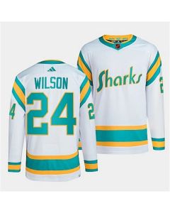 Men's San Jose Sharks #24 Doug Wilson White 2022-23 Reverse Retro Stitched Jersey