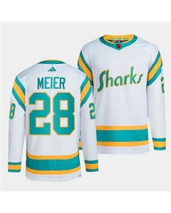 Men's San Jose Sharks #28 Timo Meier White 2022-23 Reverse Retro Stitched Jersey