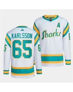 Men's San Jose Sharks #65 Erik Karlsson White 2022-23 Reverse Retro Stitched Jersey