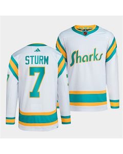 Men's San Jose Sharks #7 Nico Sturm White 2022-23 Reverse Retro Stitched Jersey
