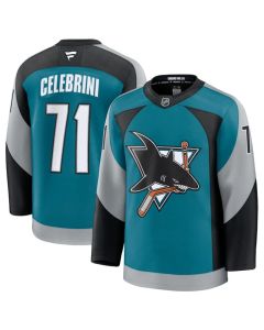 Men's San Jose Sharks #71 Macklin Celebrini Teal 2025 Alternate Stitched Hockey Premium Jersey