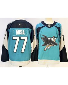 Men's San Jose Sharks #77 Michael Misa Teal 2025 Alternate Stitched Hockey Premium Jersey