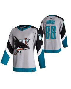 Men's San Jose Sharks #88 Brent Burns Grey 2021 White Reverse Retro Stitched Jersey