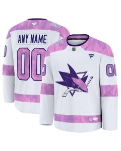 Men's San Jose Sharks White 2024 Hockey Fights Cancer Custom Practice Jersey