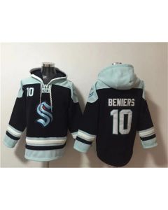 Men's Seattle Kraken #10 Matty Beniers Black Ageless Must-Have Lace-Up Pullover Hoodie