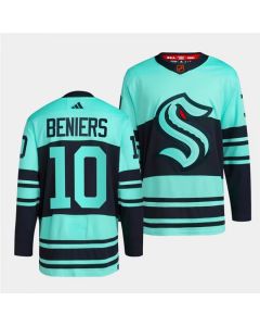 Men's Seattle Kraken #10 Matty Beniers Ice Blue 2022-23 Reverse Retro Stitched Jersey