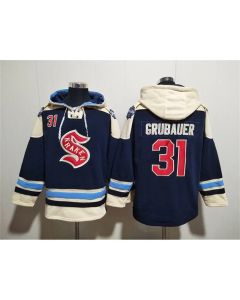 Men's Seattle Kraken #31 Philipp Grubauer Deep Sea Blue Lace-Up Pullover Hoodie