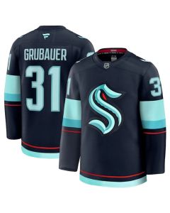 Men's Seattle Kraken #31 Philipp Grubauer Navy 2024-25 Home Stitched Hockey Premium Jersey