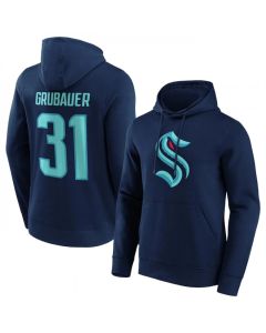 Men's Seattle Kraken #31 Philipp Grubauer Navy Pullover Hoodie