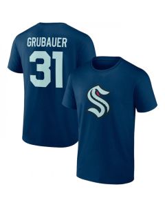 Men's Seattle Kraken #31 Philipp Grubauer Navy T-Shirt