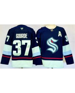 Men's Seattle Kraken #37 Yanni Gourde Navy 2024-25 Home With A Patch Stitched Hockey Jersey