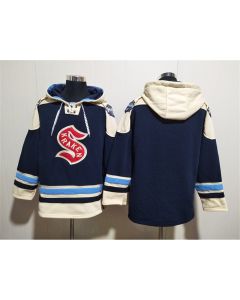Men's Seattle Kraken Blank Deep Sea Blue Lace-Up Pullover Hoodie