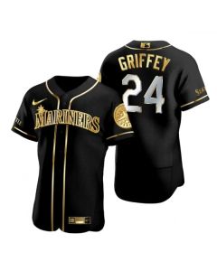 Men's Seattle Mariners #24 Ken Griffey Black/Gold Edition Flex Base Stitched jersey