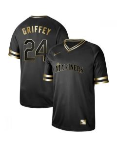 Men's Seattle Mariners #24 Ken Griffey Black Gold Stitched Jersey