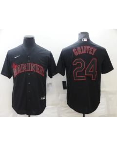 Men's Seattle Mariners #24 Ken Griffey Black shadow Cool Base Stitched jersey