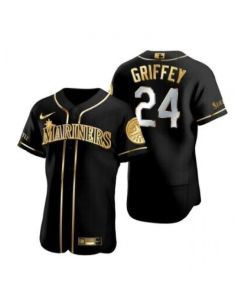 Men's Seattle Mariners #24 Ken Griffey Jr. Black Golden Flex Base Stitched Baseball Jersey