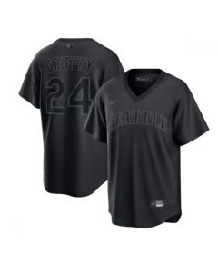 Men's Seattle Mariners #24 Ken Griffey Jr. Black Pitch Black Fashion Replica Stitched Jersey