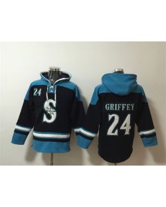 Men's Seattle Mariners #24 Ken Griffey Jr. Navy/Awus Lace-Up Pullover Hoodie