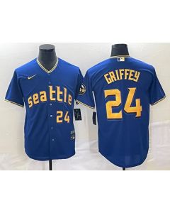 Men's Seattle Mariners #24 Ken Griffey Jr. Royal 2023 City Connect Cool Base With Patch Stitched Baseball Jersey