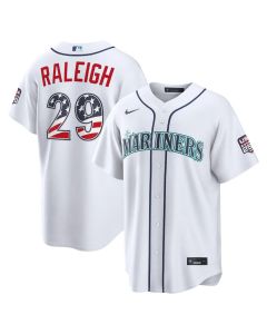 Men's Seattle Mariners #29 Cal Raleigh Nike White USA 250 Fourth of July Home Stadium Jersey