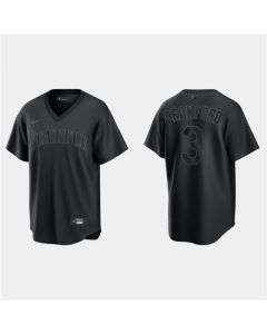 Men's Seattle Mariners #3 J.P. Crawford Black Pitch Black Fashion Replica Stitched Jersey