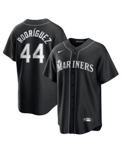 Men's Seattle Mariners #44 Julio Rodriguez Black Lights Out Replica Player Jersey (Black)