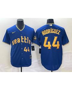 Men's Seattle Mariners #44 Julio Rodriguez Royal 2023 City Connect Cool Base With Patch Stitched Baseball Jersey