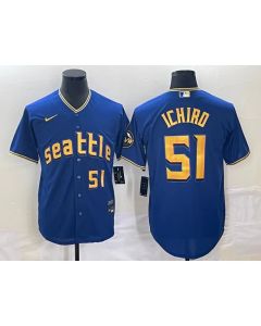 Men's Seattle Mariners #51 ichiro Suzuki Royal 2023 City Connect Cool Base With Patch Stitched Baseball Jersey