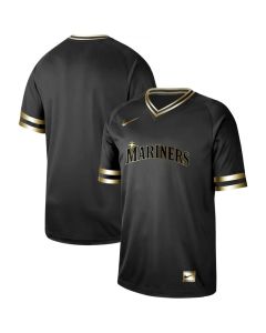 Men's Seattle Mariners Blank Black Gold Stitched MLB Jersey