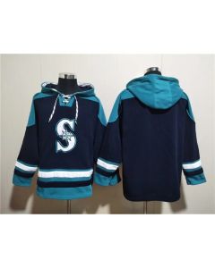 Men's Seattle Mariners Blank Navy Lace-Up Pullover Hoodie