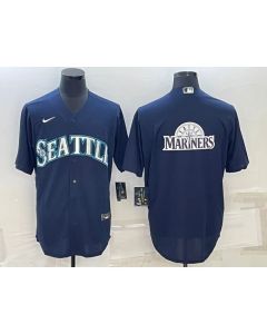 Men's Seattle Mariners Navy Team Big Logo Cool Base Stitched jersey