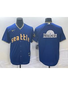 Men's Seattle Mariners Royal 2023 City Connect Team Big Logo Cool Base Stitched Baseball Jersey