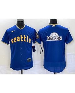 Men's Seattle Mariners Royal Team Big Logo 2023 City Connect Flex Base Stitched Jersey