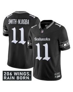 Men's Seattle Seahawks #11 Jaxon Smith-Njigba Black 2025 F.U.S.E. 'Gothic Rain City Shadows Edition' Vapor Limited Stitched Football Jersey (Black)