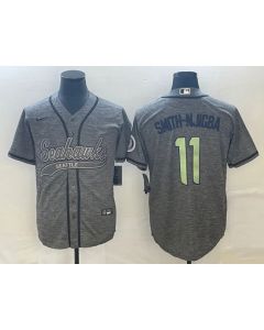 Men's Seattle Seahawks #11 Jaxon Smith-Njigba Grey With Patch Cool Base Stitched Baseball Jersey (Style 2)