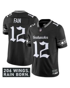 Men's Seattle Seahawks #12 Fan Black 2025 F.U.S.E. 'Gothic Rain City Shadows Edition' Vapor Limited Stitched Football Jersey (Black)
